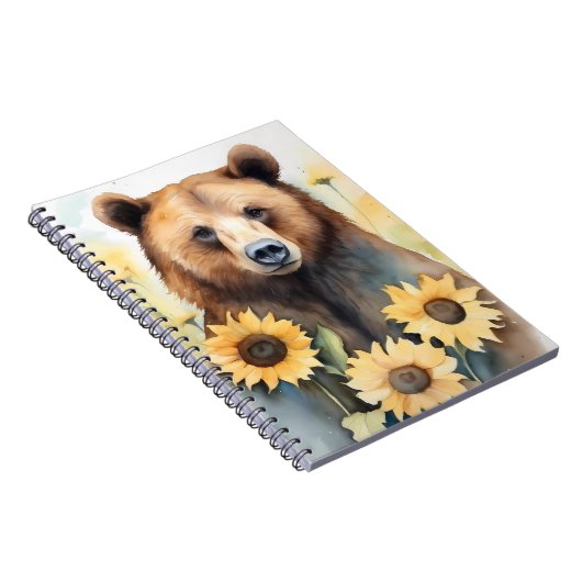 Waterverf schilderij bruin Beer en zonnebloemen Notitieboek (Rechterzijde)