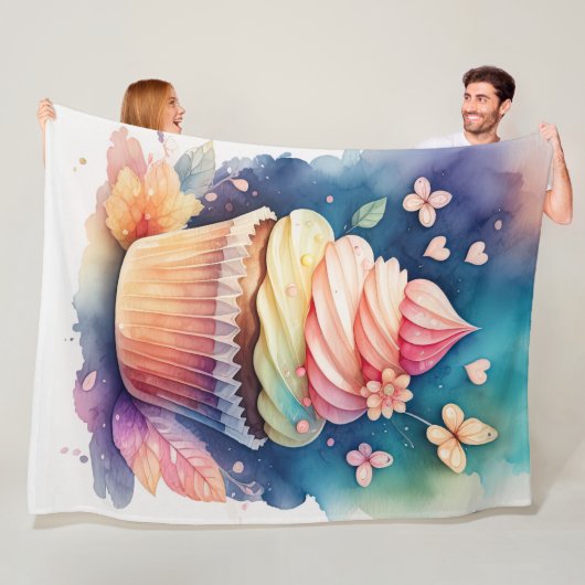 Waterverf Schilderij Cupcake Fleece Deken (In situ)