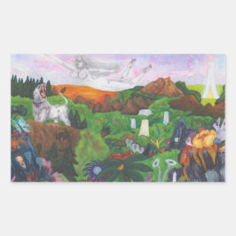 Waterverf Schilderij Fantasie Landschap Godin Lief Rechthoekige Sticker