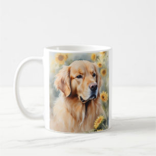 Waterverf schilderij Golden Retriever en zonnebloe Koffiemok