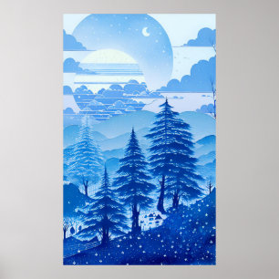 Waterverf schilderij in blauw pastel rustige kleur poster