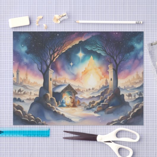 Waterverf schilderij kerststal tissuepapier (Craft)