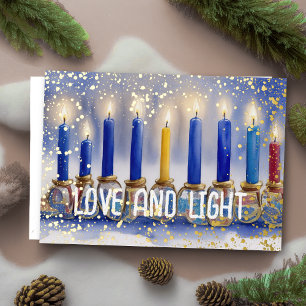 Waterverf Schilderij Menorah Liefde en Licht Feestdagen Kaart