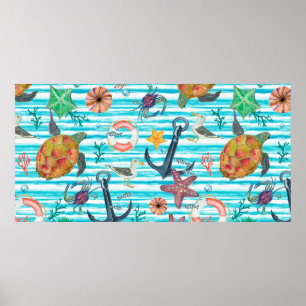 Waterverf schilderij naadloos met schildpadden, poster