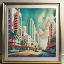 Waterverf Schilderij van Art Deco Miami Poster