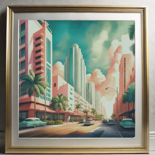 Waterverf Schilderij van Art Deco Miami Poster