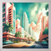 Waterverf Schilderij van Art Deco Miami Poster (Voorkant)