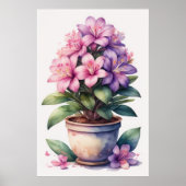 Waterverf Schilderij van Azalea in Pot Paarse II Poster (Voorkant)
