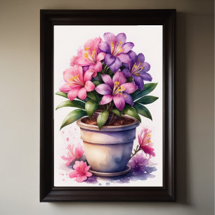 Waterverf Schilderij van Azalea in Pot Paarse III Poster