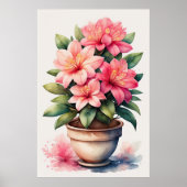 Waterverf Schilderij van Azalea in Pot Pink II Poster (Voorkant)