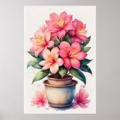 Waterverf Schilderij van Azalea in Pot Pink Poster (Voorkant)