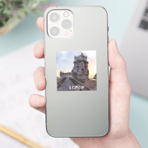 Waterverf schilderij van Belem-toren bij zonsonder Sticker