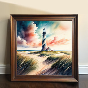 Waterverf Schilderij van Black White Lighthouse Poster
