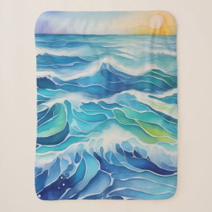 Waterverf schilderij van blauw zee golven sherpa deken