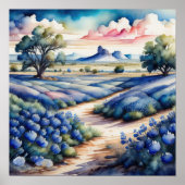 Waterverf Schilderij van Bluebonnet Landscape Poster (Voorkant)