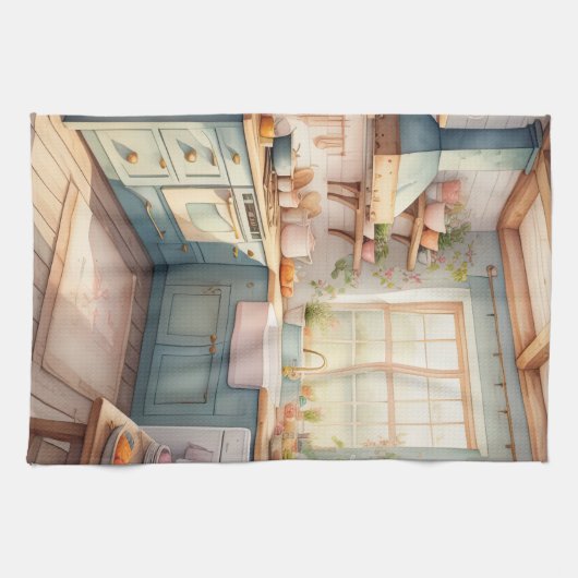 Waterverf Schilderij van Boerderij Keuken Theedoek (Horizontaal)