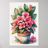 Waterverf Schilderij van Bouganvillea Pot Roze III Poster (Voorkant)