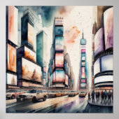 Waterverf Schilderij van Bruisende Stad Poster (Voorkant)