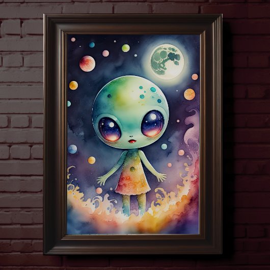 Waterverf Schilderij van Chibi Alien Poster