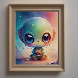 Waterverf Schilderij van Chibi Alien Poster