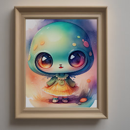Waterverf Schilderij van Chibi Alien Poster