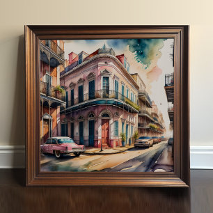 Waterverf Schilderij van de Franse wijk Poster