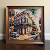 Waterverf Schilderij van de Franse wijk Poster