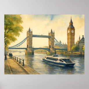 Waterverf schilderij van de moderne Thames in Lond Poster