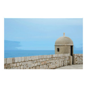 Waterverf schilderij van de stadsmuur van Dubrovni Foto Afdruk