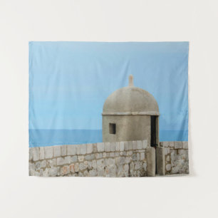 Waterverf schilderij van de stadsmuur van Dubrovni Wandkleed
