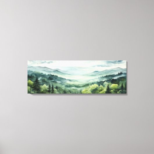 Waterverf schilderij van dennenbos Dramatische zon Canvas Afdruk (Voorkant)