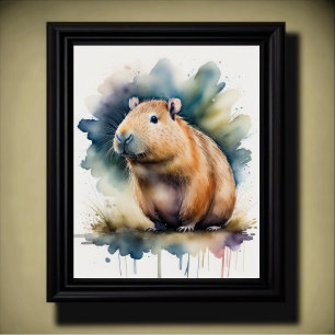 Waterverf Schilderij van een Capybara 5:4 Poster