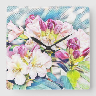 Waterverf schilderij van een roze en witte zeeër vierkante klok