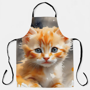 Waterverf schilderij van een schattige oranje kat schort