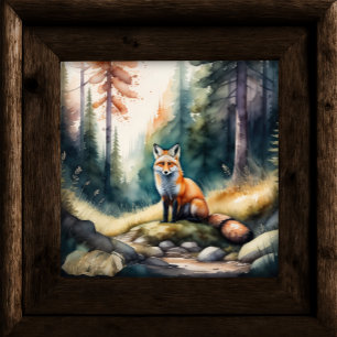 Waterverf Schilderij van Fox in Bos 1:1 Poster