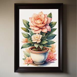 Waterverf Schilderij van Gardenia in Pot II Poster