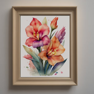 Waterverf Schilderij van Gladiolas III Poster