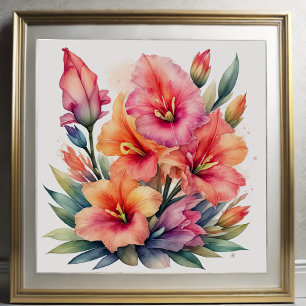 Waterverf Schilderij van Gladiolas IX Poster