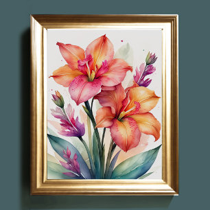 Waterverf Schilderij van Gladiolas V Poster