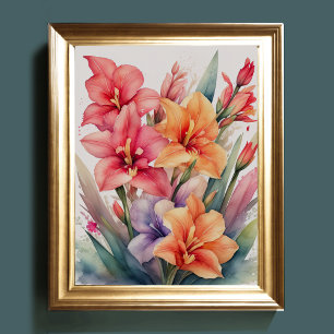 Waterverf Schilderij van Gladiolas VII Poster