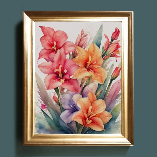 Waterverf Schilderij van Gladiolas VII Poster