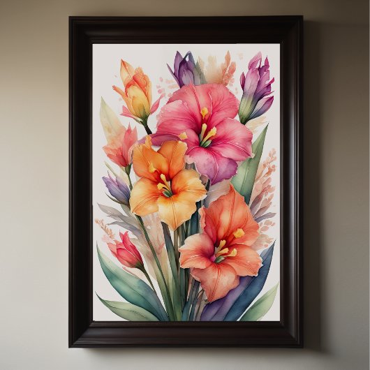Waterverf Schilderij van Gladiolas VIII Poster