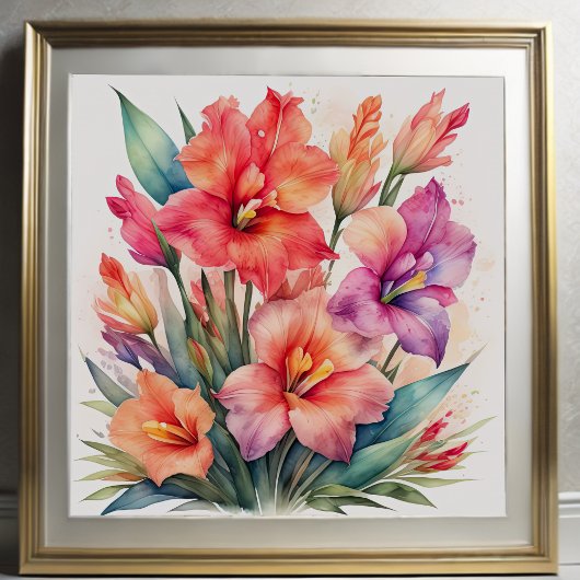 Waterverf Schilderij van Gladiolas X Poster