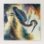 Waterverf Schilderij van Grote Blauwe Heron Legpuzzel (Horizontaal)