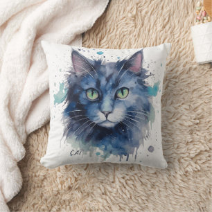 Waterverf schilderij van het gezicht van een kat kussen