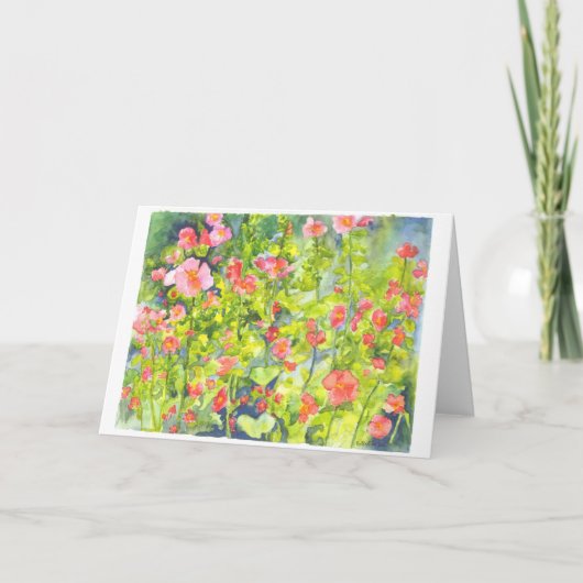 Waterverf schilderij van Hollyhocks Bedankkaart (Voorkant)