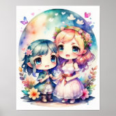 Waterverf Schilderij van Kawaii Chibi 2 Vrouw II Poster (Voorkant)