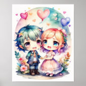 Waterverf Schilderij van Kawaii Chibi Mannelijk Vr Poster (Voorkant)