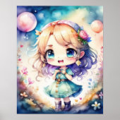 Waterverf Schilderij van Kawaii Chibi Vrouw Poster (Voorkant)