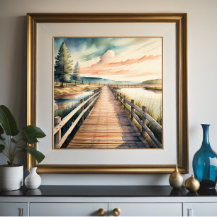 Waterverf Schilderij van Marsh Boardwalk Poster